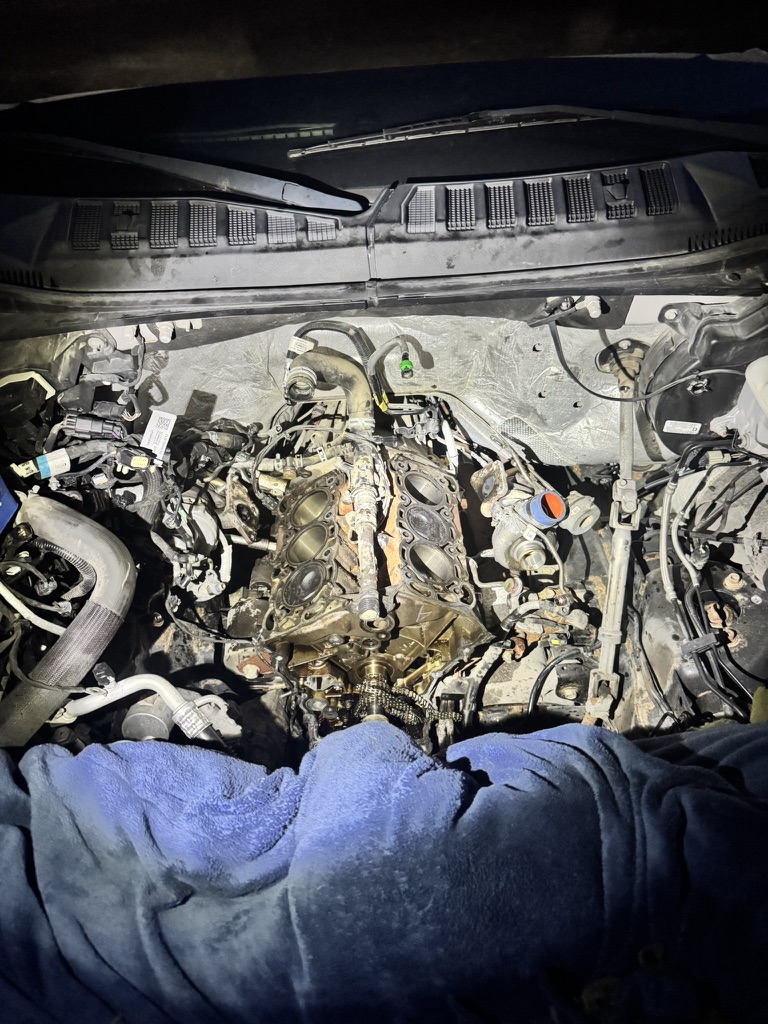 Engine teardown during an evening repair
